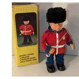 Vintage Battery Operated British Soldier Baton Twirler Walks Play Marching Song